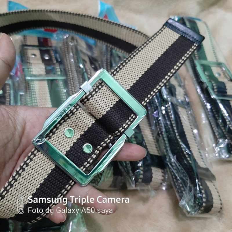 sabuk kain kanvas pria wanita sabuk gesper stainless motif salur murah