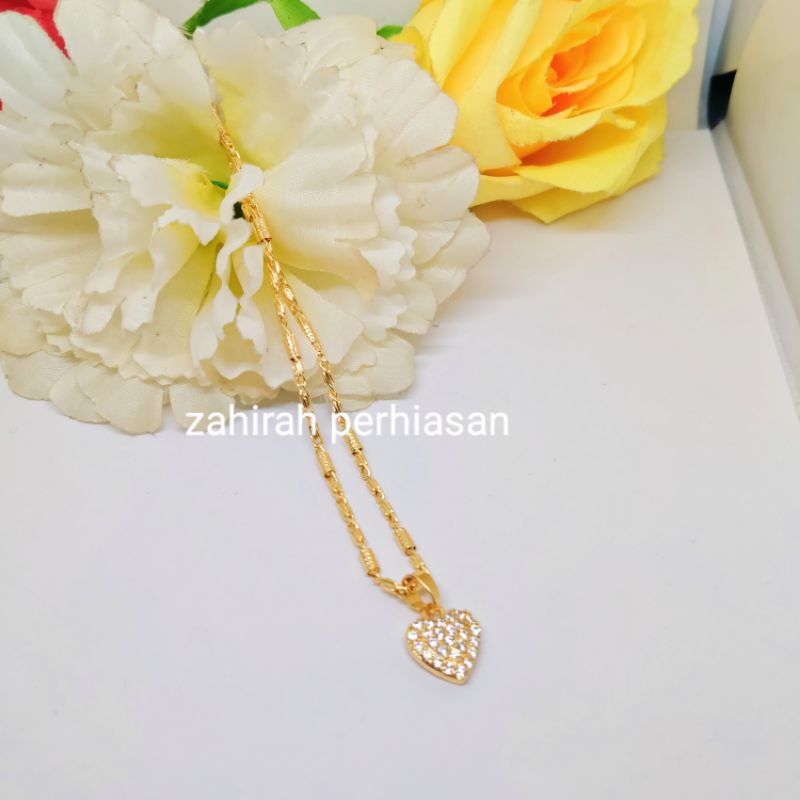 KALUNG WANITA RANTAI BAMBU MEDAN PLUS LIONTIN PERMATA LOVE TITANIUM