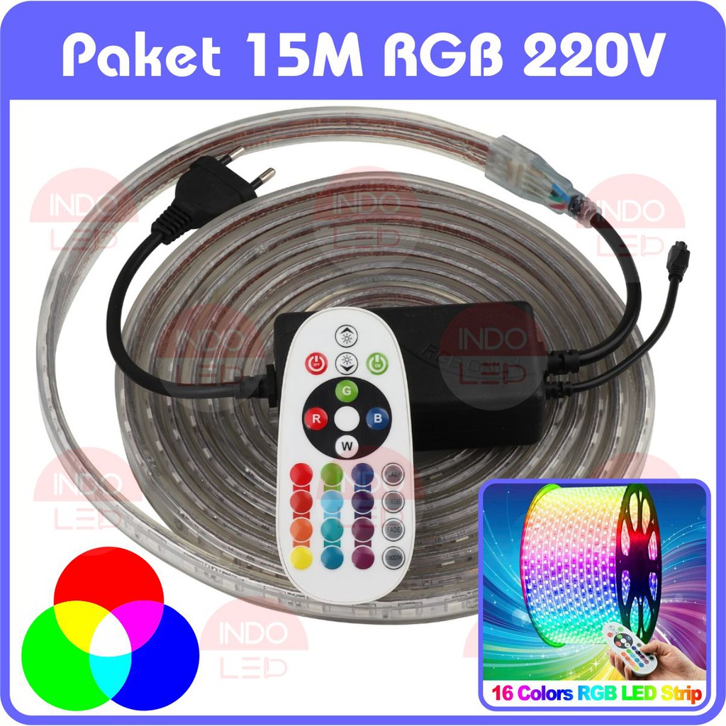 Jual Lampu Led Strip Selang RGB 15M 220V Plus Remote Lampu Hias Plafon