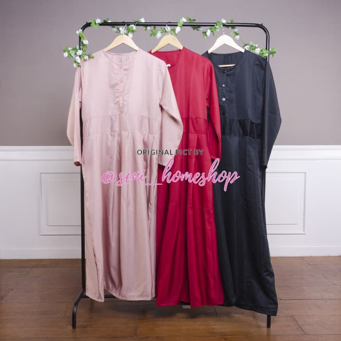 Ready Stok Gamis Polos Busui   Gamis hitam   Baju kancing depan   Maura dress Murah