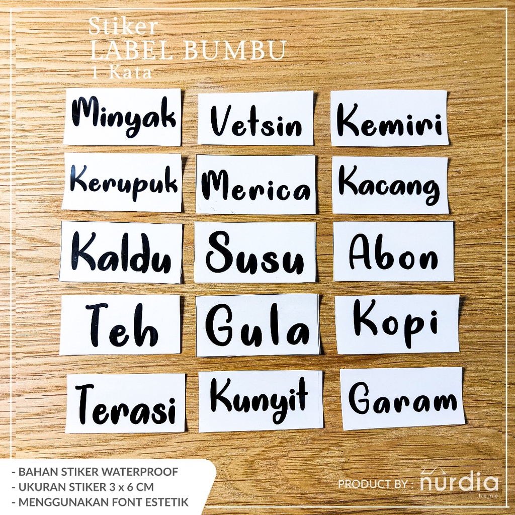 Stiker Label Bumbu Tahan Air (1 Kata) Tulisan Bumbu / Tulisan Rempah Font By Nurdia Home - MS01