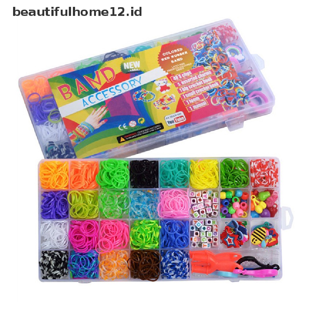 【beautifulhome12.id】 Elastic Rubber Bands DIY Tool Set Weave Machine rubber Bracelet Handicraft .