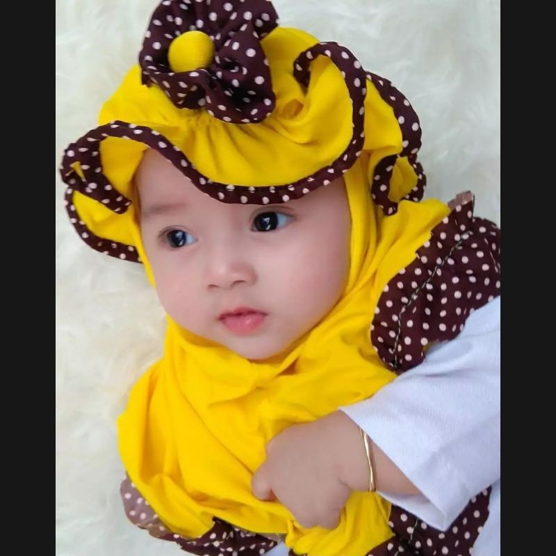 (TERLARIS) Jilbab Topi List Polka anak bayi Usia 0 - 3 tahun | Hijab tk baby perempuan newborn lucu 6 sampai 1 thn | kerudung sekolah lembut sd  terbaru 2 – 12 bln premium