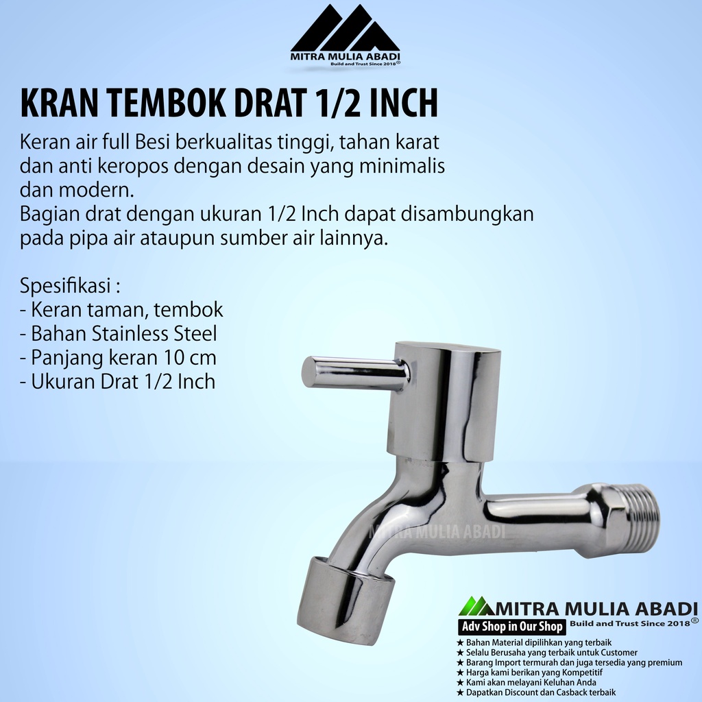 Keran Tongkat l Cuci Tembok Taman/ Kran Air Stainless 1/2 inci 0.5