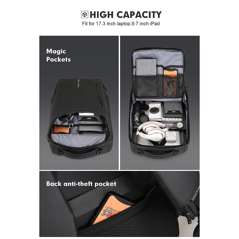 SmallLee Mark Ryden Ransel Laptop Kain Oxford 2021 Baru Anti-Pencuri Tahan Air Fashion Bisnis Ransel Multifungsi 15.6 Inch Tas Laptop USB Pengisian Tas Travel untuk Pria