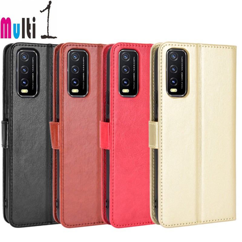 Leather Wallet Case VIVO Y20 Vivo Y 20 Flip Cover Case Dompet