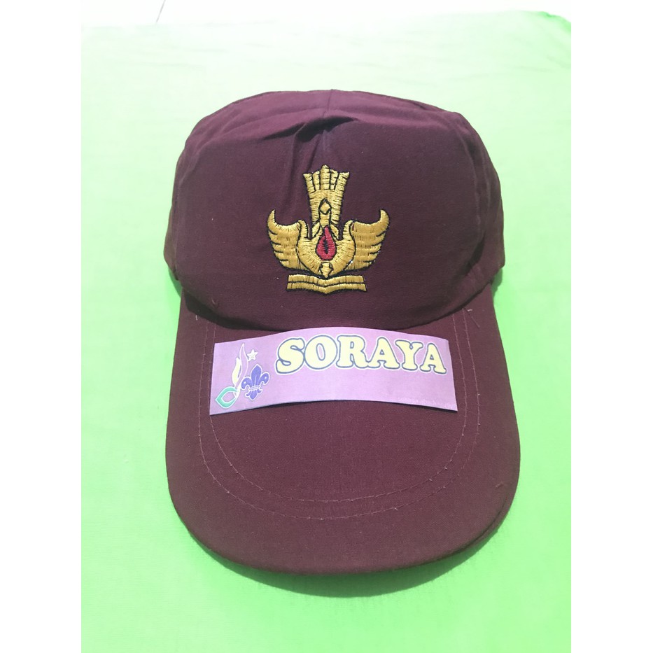 Topi SD Merah Polos/Full Bordir Bahan Standar Belakang Karet