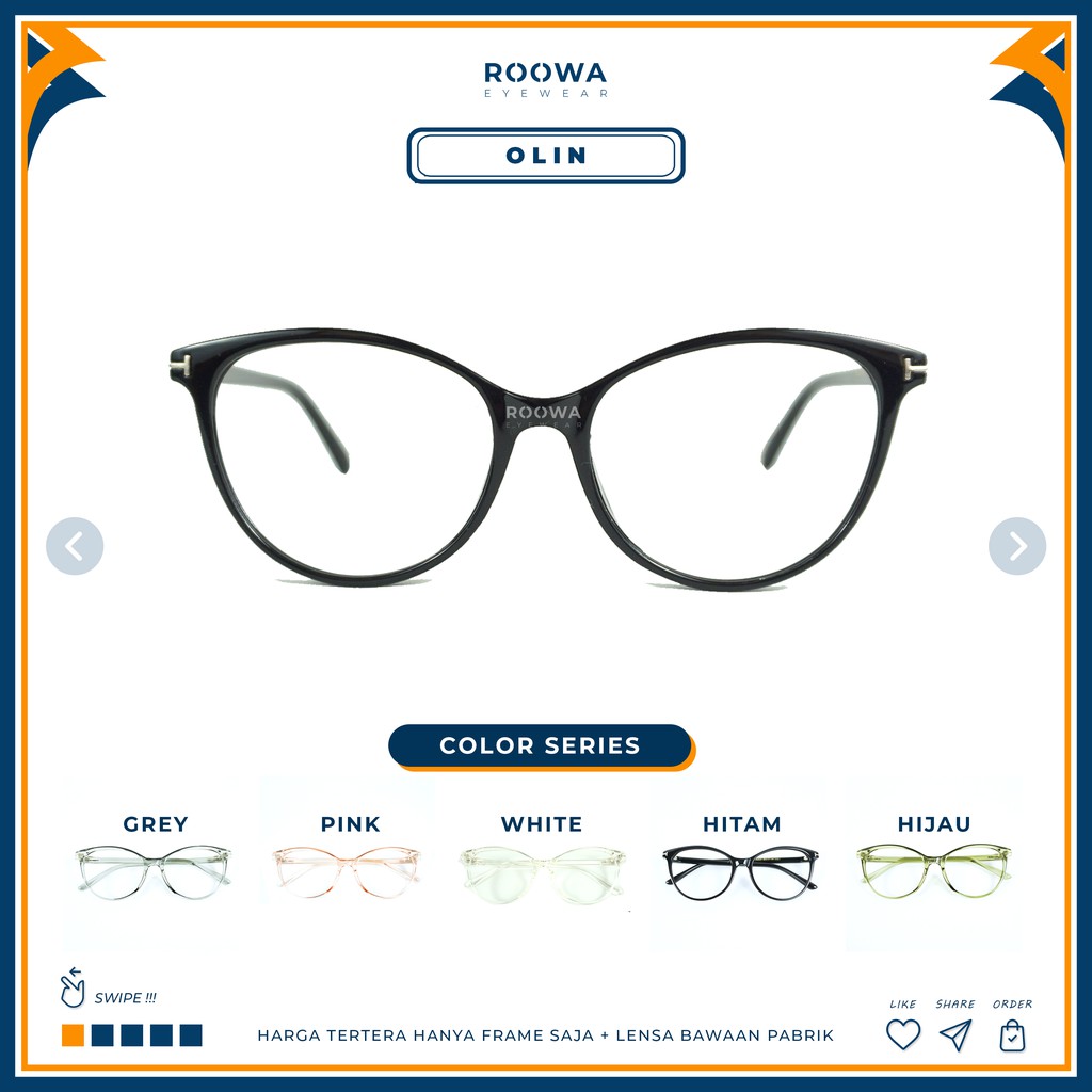 FRAME KACAMATA CAT EYE OLIN BLUE RAY NORMAL - FASHION TERMURAH JUMBO PRIA WANITA BY ROOWA - COD