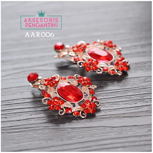 Aksesoris Anting Pesta Pengantin Merah l Perhiasan Wanita - AAR006