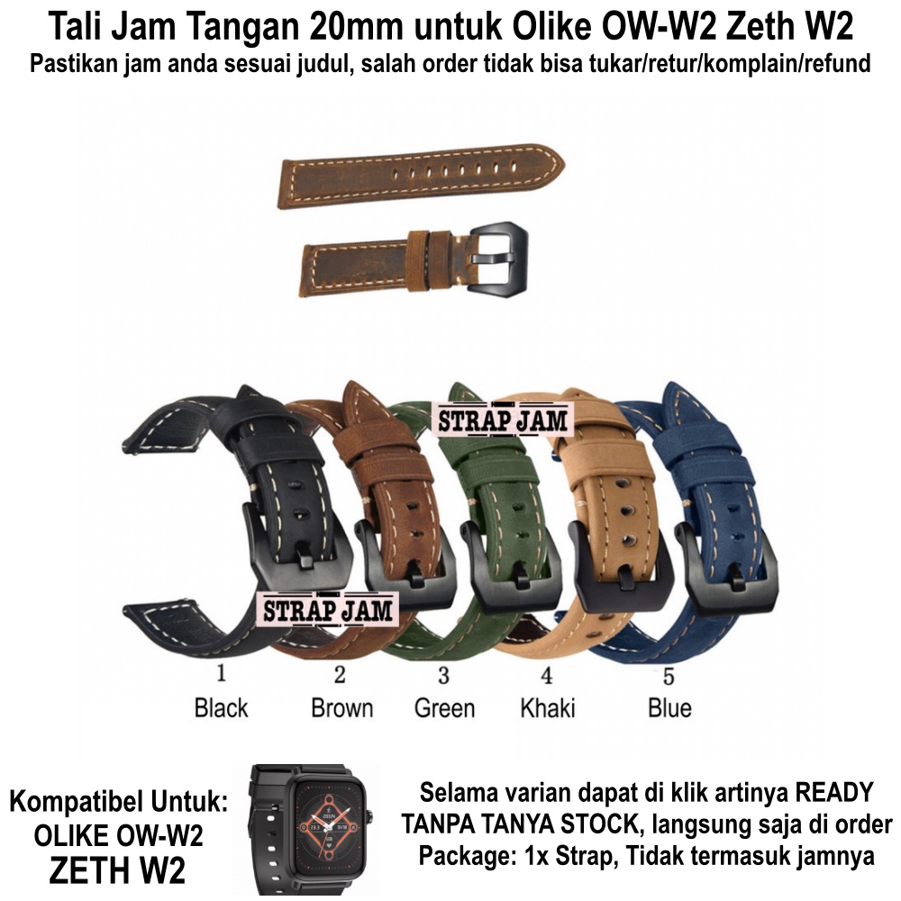 CRAZY HORSE Tali Jam Smartwatch Olike OW-W2 Zeth W2 - Strap 20mm Leather Kulit Tebal