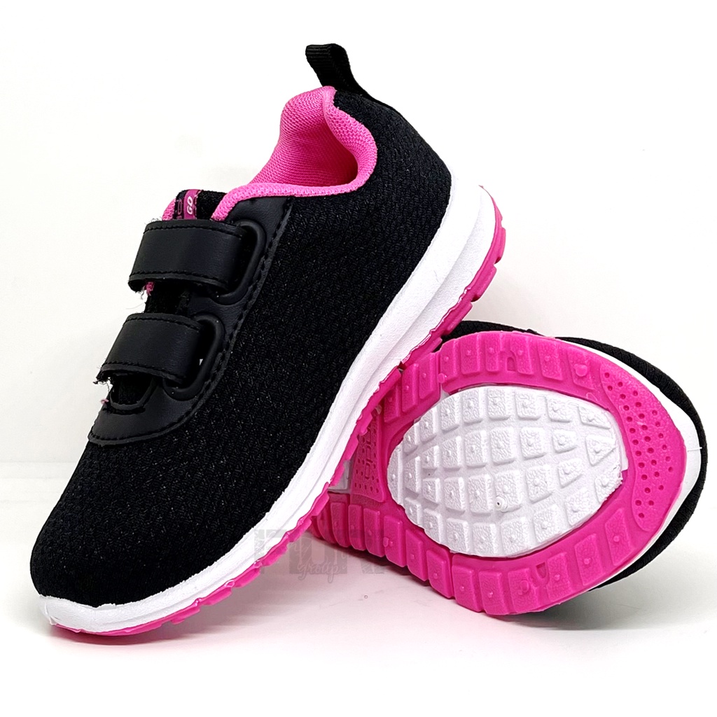 FIURI - ANDO ORIGINAL -  NITTA VIANY REBECCA BSC SAGA PEREKAT 29-40 HITAM PINK - SEPATU SNEAKERS KANVAS SOL KARET ANAK KECIL PEREMPUAN  - SEPATU KETS LUCU FASHION TRENDY - SEPATU SEKOLAH PAUD TK SD KRETEKAN PEREKAT CEWEK MURAH PROMO DISKON BONUS KAOS KAKI