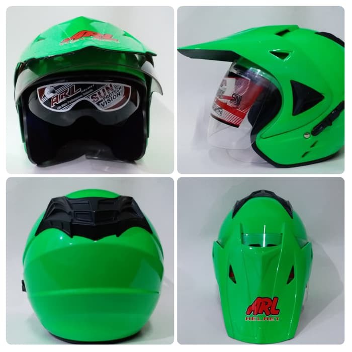 Excelent Helm ARL Semi Cross Half Face Double Visor Hijau