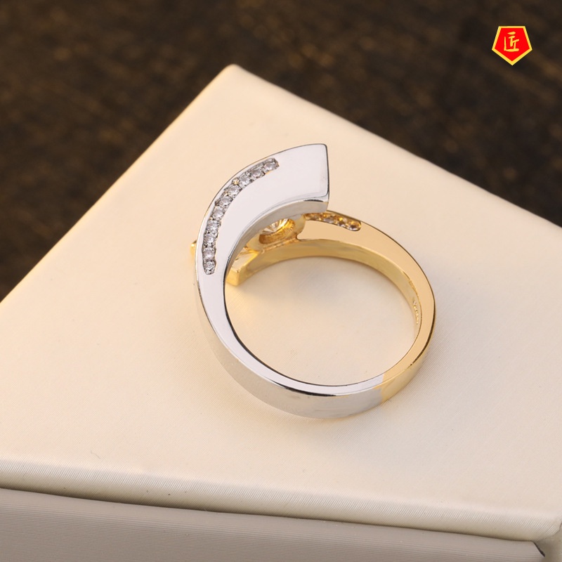 [Ready Stock]Gold Color Separation Diamond-Studded Ring Personality Fashion