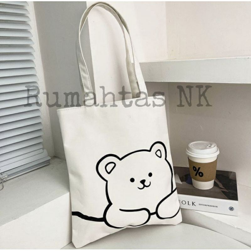 Arifirn Beruang Cream - Tas Tote Bag Motif Lucu