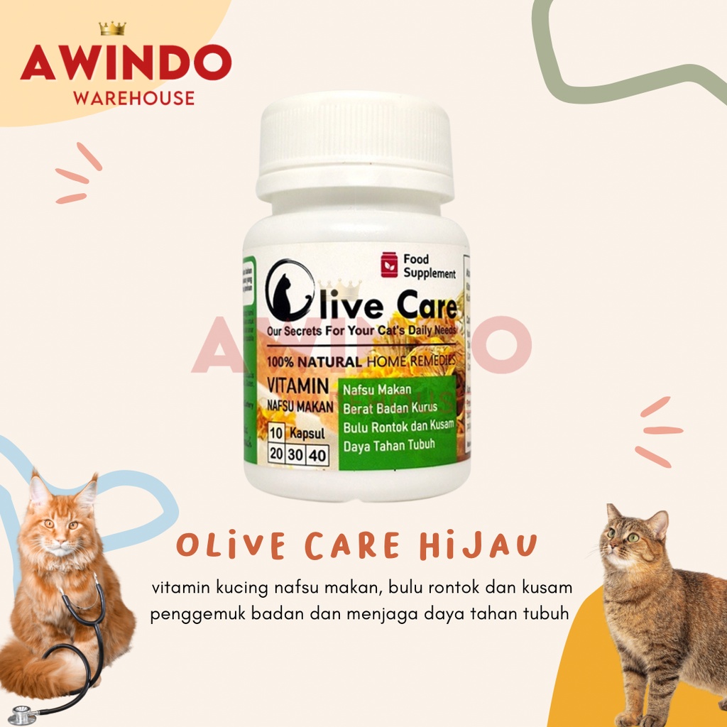 OLIVE CARE HIJAU - Vitamin Kucing Nafsu Makan Bulu Rontok Penggemuk Badan Daya Tahan Tubuh Kucing