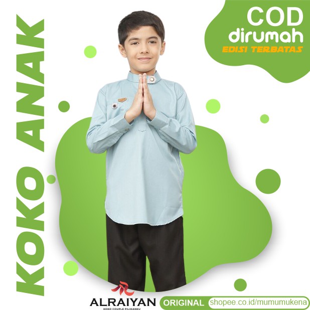 BAJU KOKO ANAK FASHION BAYI ANAK USIA 1 TAHUN - 12 TAHUN LENGAN PANJANG WARNA MINT LEON SERIES