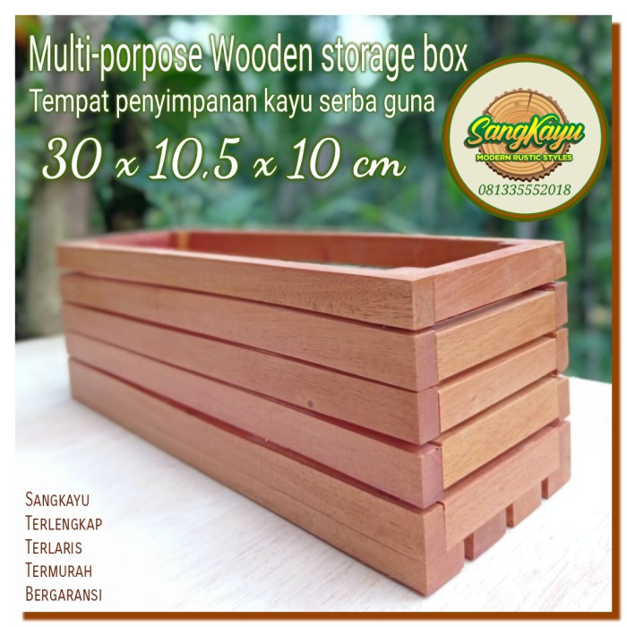 Wooden storage box kayu P-30cm kotak tempat penyimpanan kayu serbaguna