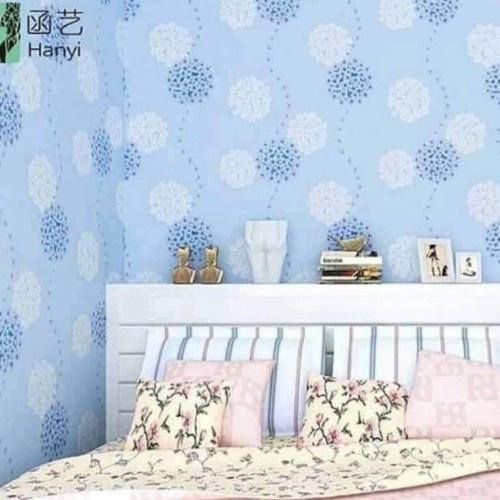 Wallpaper Stiker Dinding Aesthetic Wallpaper Stiker Wallpaper Dinding Stiker Motif Bunga Sakura Biru Elegant