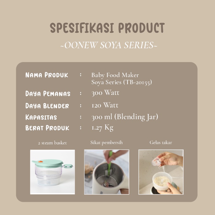 Oonew Baby Food Maker Soya Series - Soya Cream - Soy Milk Maker Mesin Susu Kedelai Pasti Promo