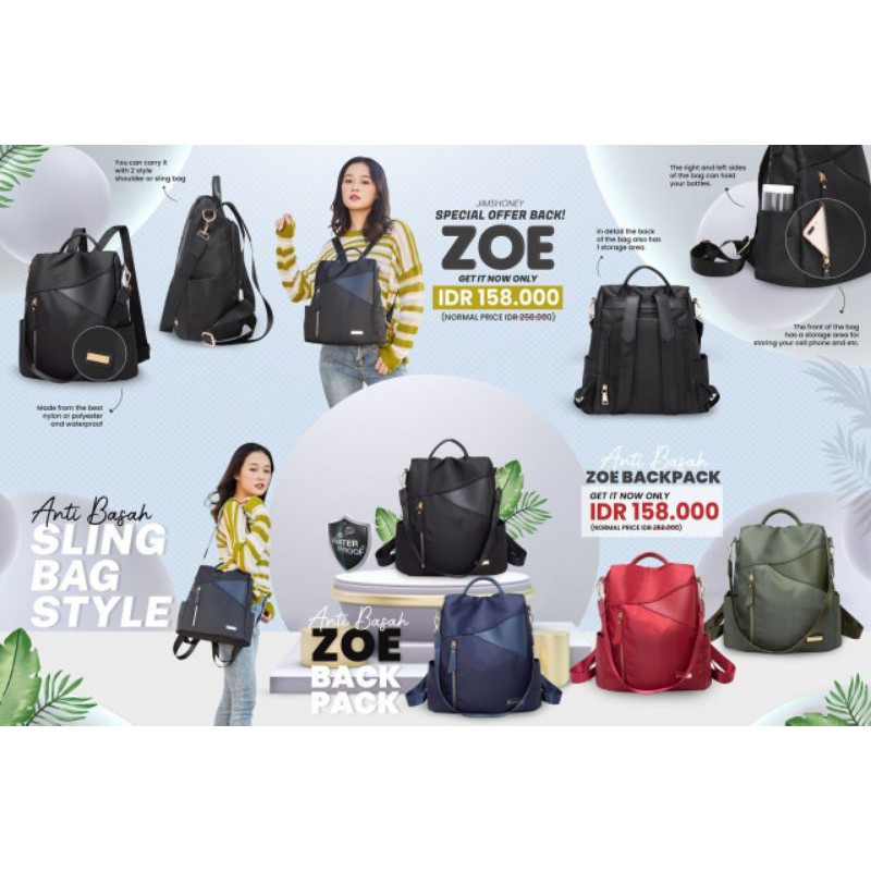 Zoe Backpack Jims Honey / tas ransel / ransel wanita