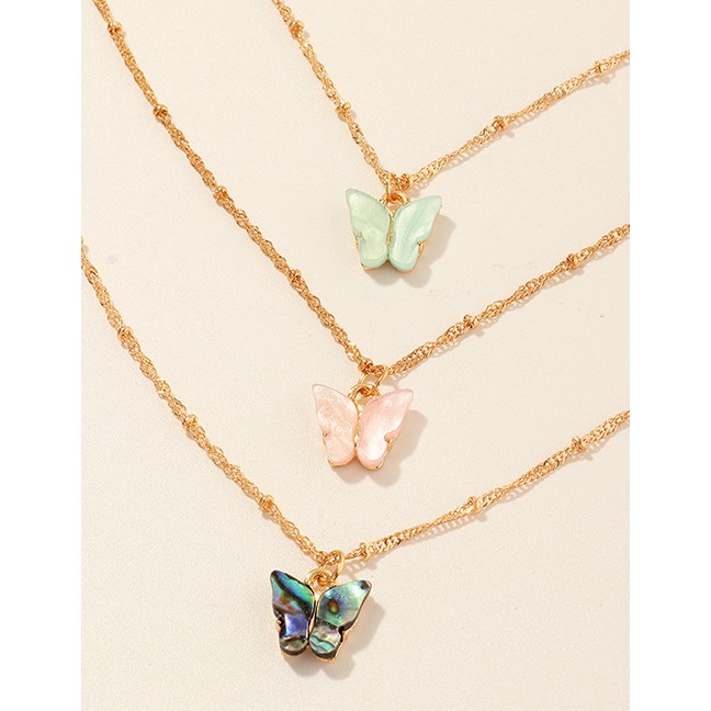 LRC Kalung Fashion Color Mixing Acrylic Abalone Shell Butterfly Multilayer Necklace K41624