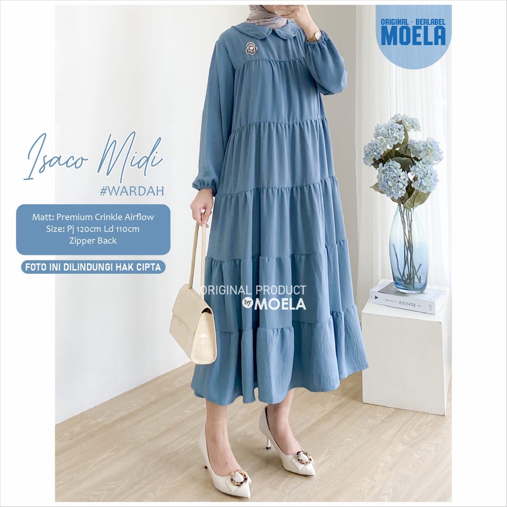 Isaco Midi Dress Motif Polos Rayon Crinkle REMPEL SUSUN ld 110  original moela