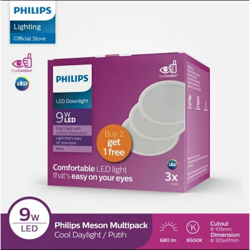 (BELI 2 GRATIS 1) Philips Lampu Downlight 9 Watt