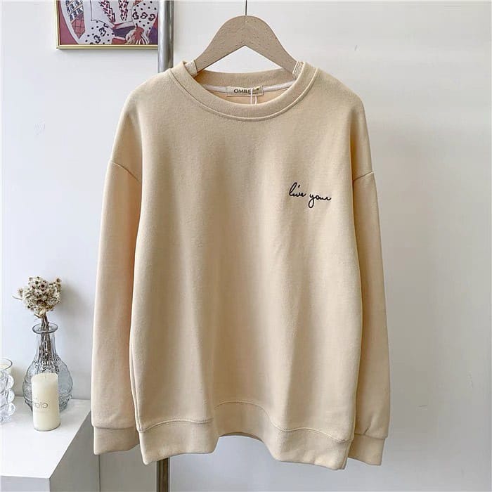 SWEATER WANITA CASUAL BORDIR LIVE YOU // ATASAN WANITA SIMPLE // CREWNECK BAHAN FLEECE PREMIUM KEREN TERBARU,