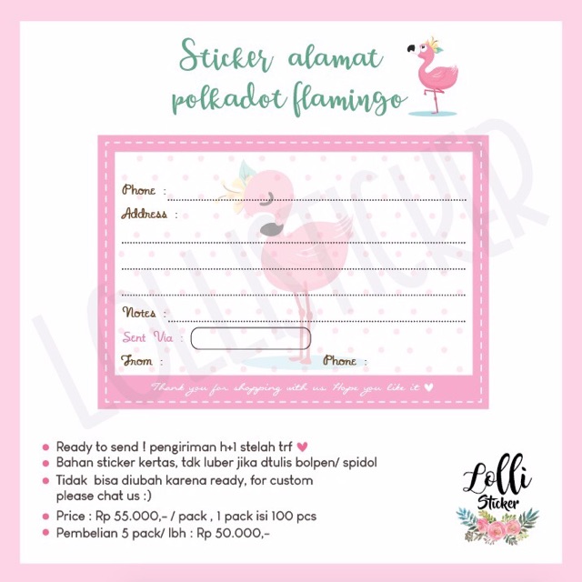 

Sticker alamat polkadot flamingo