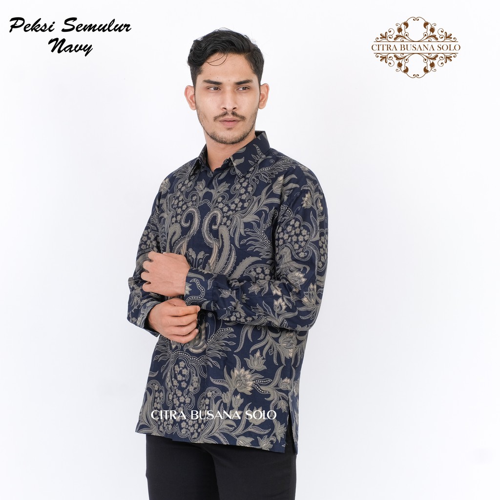 PEKSI SEMULUR NAVY Kemeja Batik Pria Full Furing Regular Fit Bahan Katun Primisima