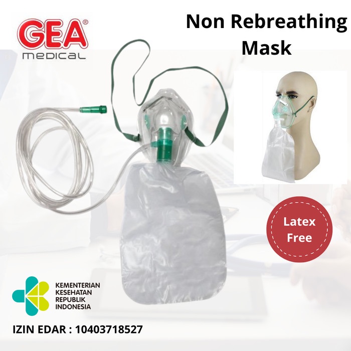 Non Rebreathing Mask / Masker Oksigen Reservoir Dewasa GEA Kantung Sungkup