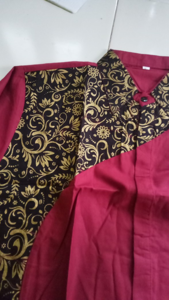 New Murah Batik Kemeja Hem Pria Motif Prada Kombinasi Merah Baju Kantor Seragam Alkhalis01