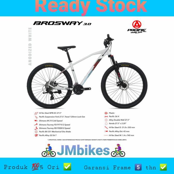 BIG PROMO Sepeda Mtb 27.5 Pacific Brosway 3.0 Alloy 2X8Sp - Anodized White Maisarashop228  Sepeda