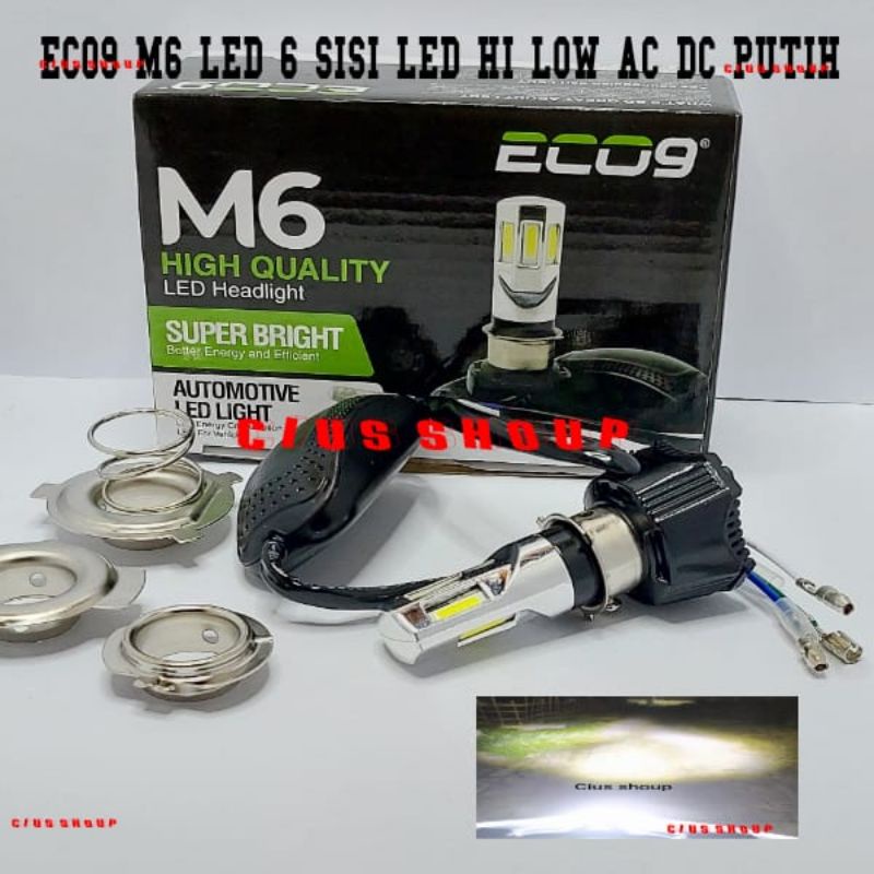 LAMPU LED 6 SISI 2 WARNA AC DC WHITE YELLOW HI/LOW ECO9 UNIVERSAL SOKET H6 H4 H7 UNTUK LAMPU UTAMA MOTOR