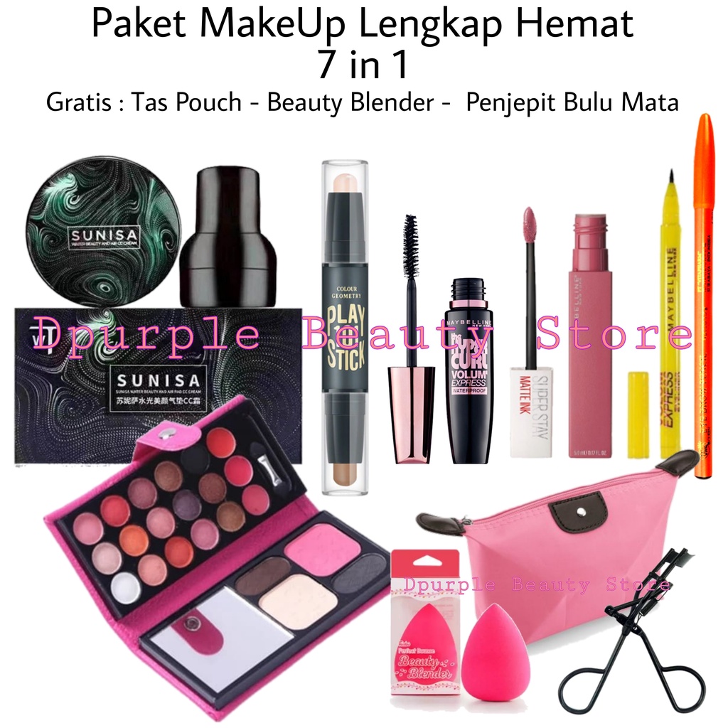 Paket Make Up Set Lengkap 7 in 1 - Paket Kosmetik Lengkap Sunisa Magic Cushion 8 in 1 - Sunisa Magic Cushion - Countour - Eyeshadow - Maskara - Eyeliner - Lipcream - Pensil Alis