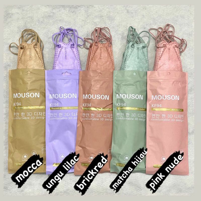 Masker KF94 MOUSON Sachet isi 10 Pcs Putih Hitam Abu Shrimp Pink Maroon coffe 4 ply Original