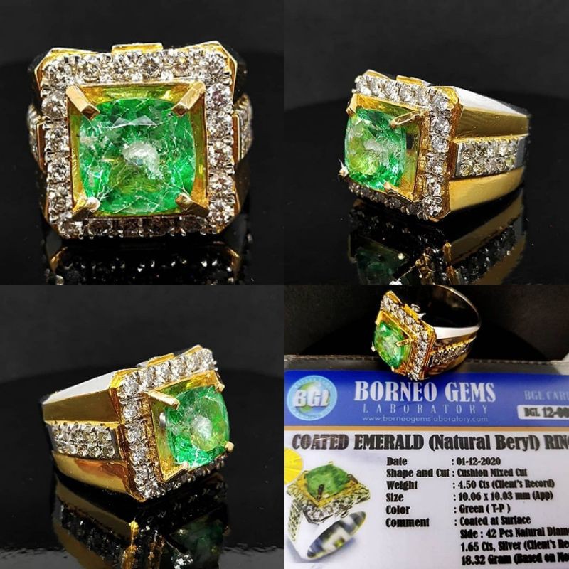 cincin batu zamrud kristal tabur berlian koleksi pria batu alam natural