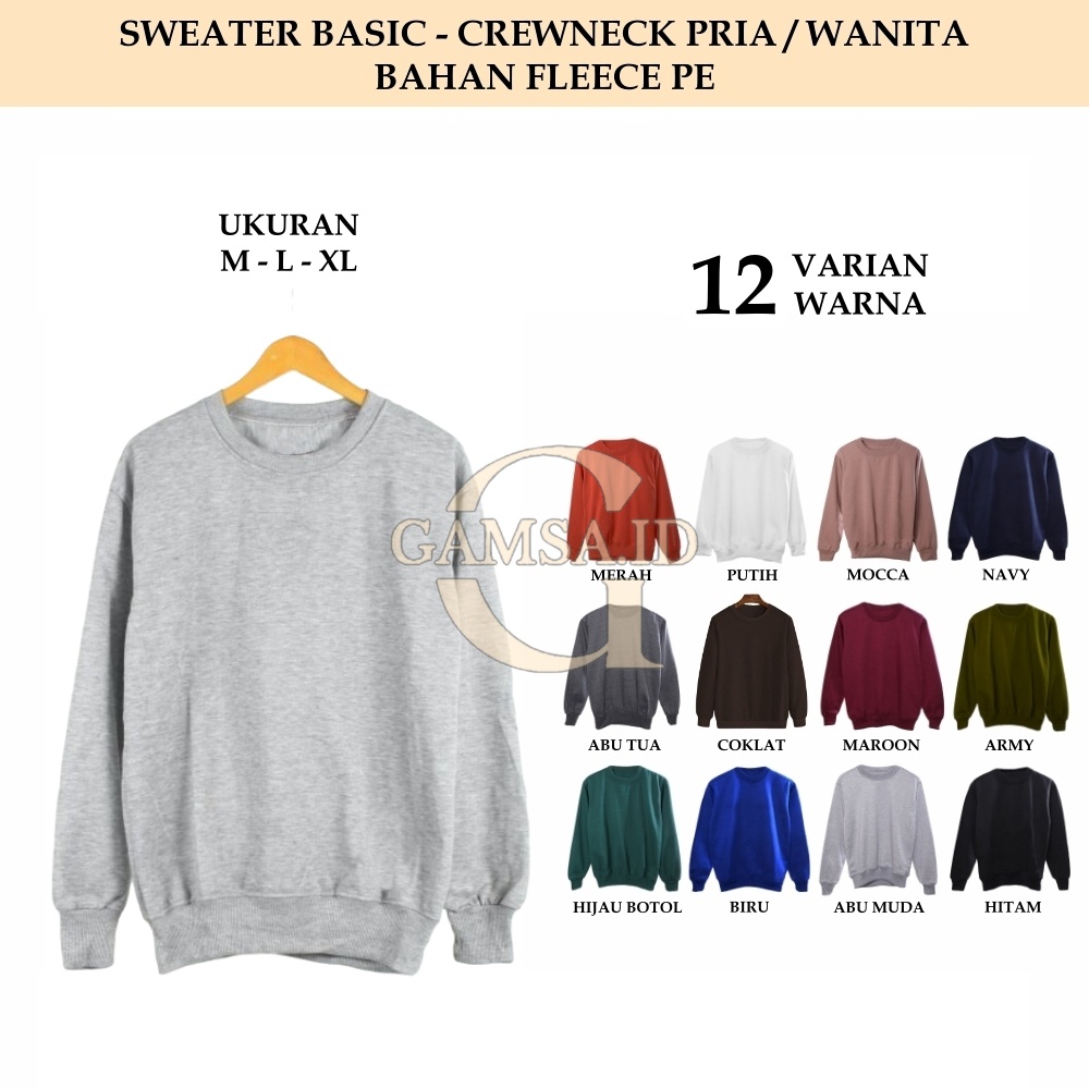 SWEATER BASIC PRIA WANITA - JAKET POLOS JACKET CREWNECK SEKOLAH KULIAH KASUAL