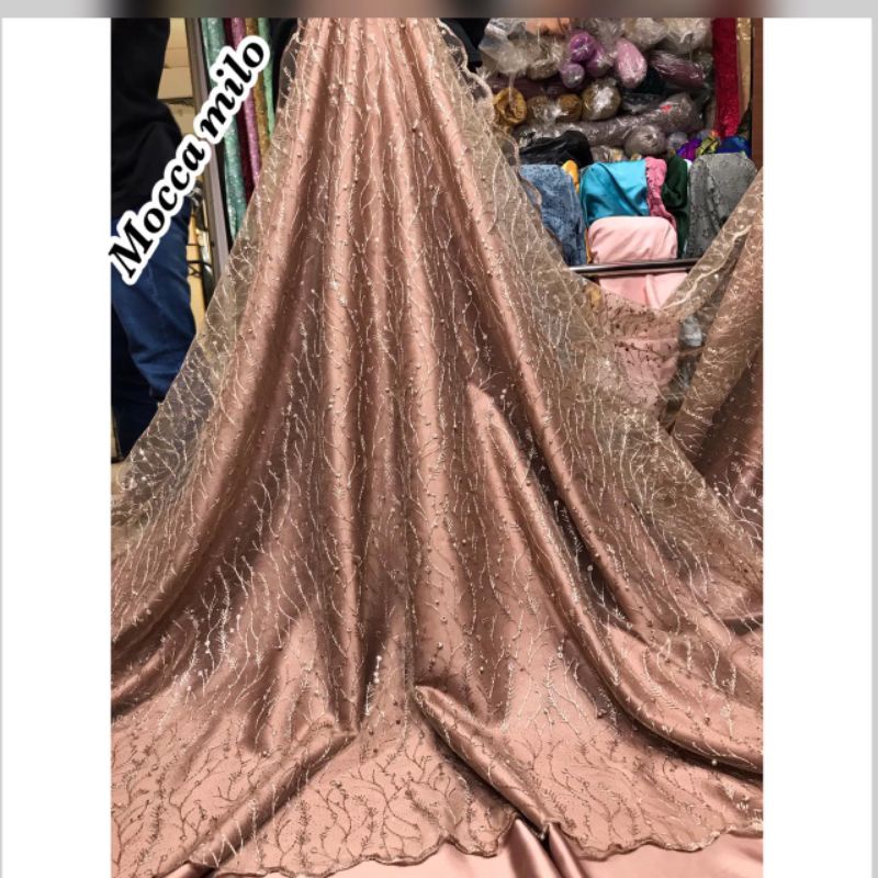 MURAH..!!! kain bahan tille kebaya motiv padi mutiara/kain brokat kebaya