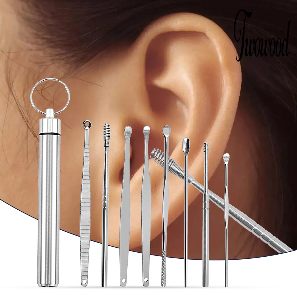 8pcs / Set Earpick Bahan Stainless Steel Anti Slip Reusable Untuk Perawatan Telinga