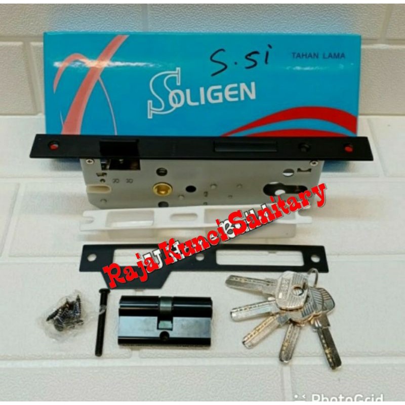 Bodi Kunci Pintu Soligen Lidah Hitam+Cylinder 60mm /Mortise Lock  Soligen Hitam/Black/Kunci Pintu