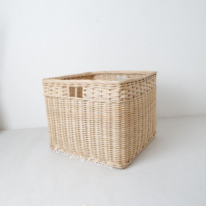 keranjang rotan kotak natural 30x30x25