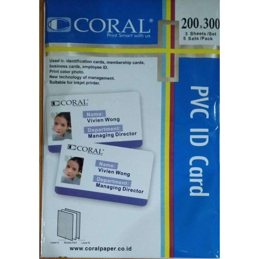 

Kertas PVC Bahan ID Card Instan Coral A4 isi 5 Lembar Merk Coral
