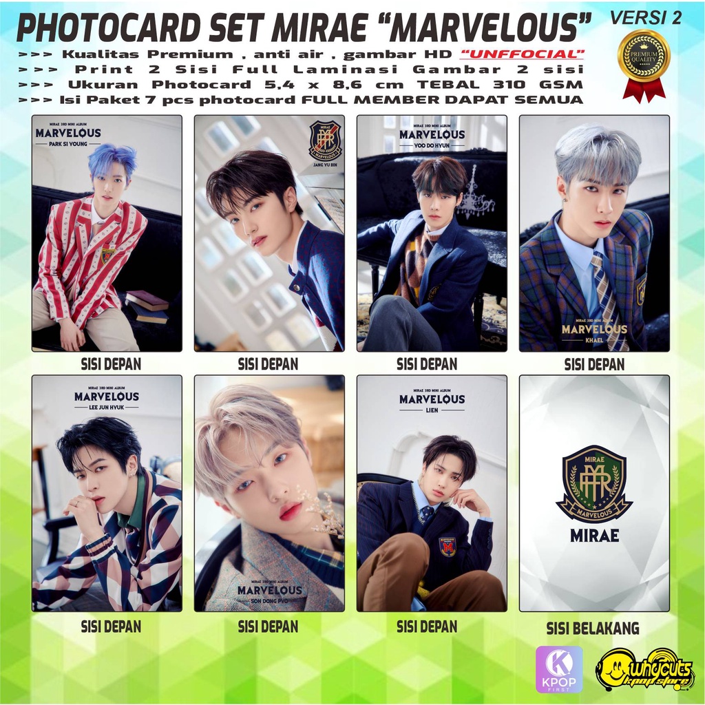 PHOTOCARD SET PC KPOP MIRAE &quot;MARVELOUS&quot; / PRINT 2 SISI FULL LAMINASI GLOSSY / ANTI AIR ISI 7 PCS