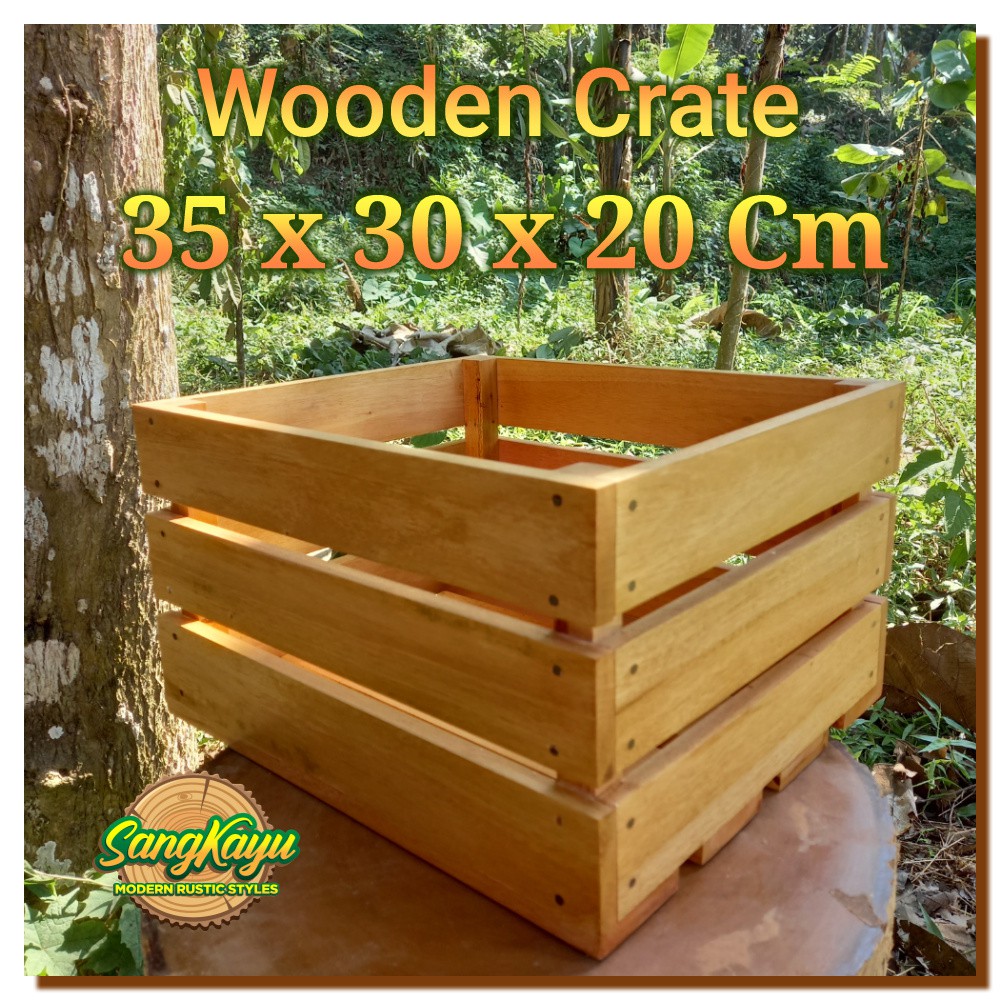 Wooden crate 35x30x20 cm kotak kayu serba guna tempat penyimpanan kayu