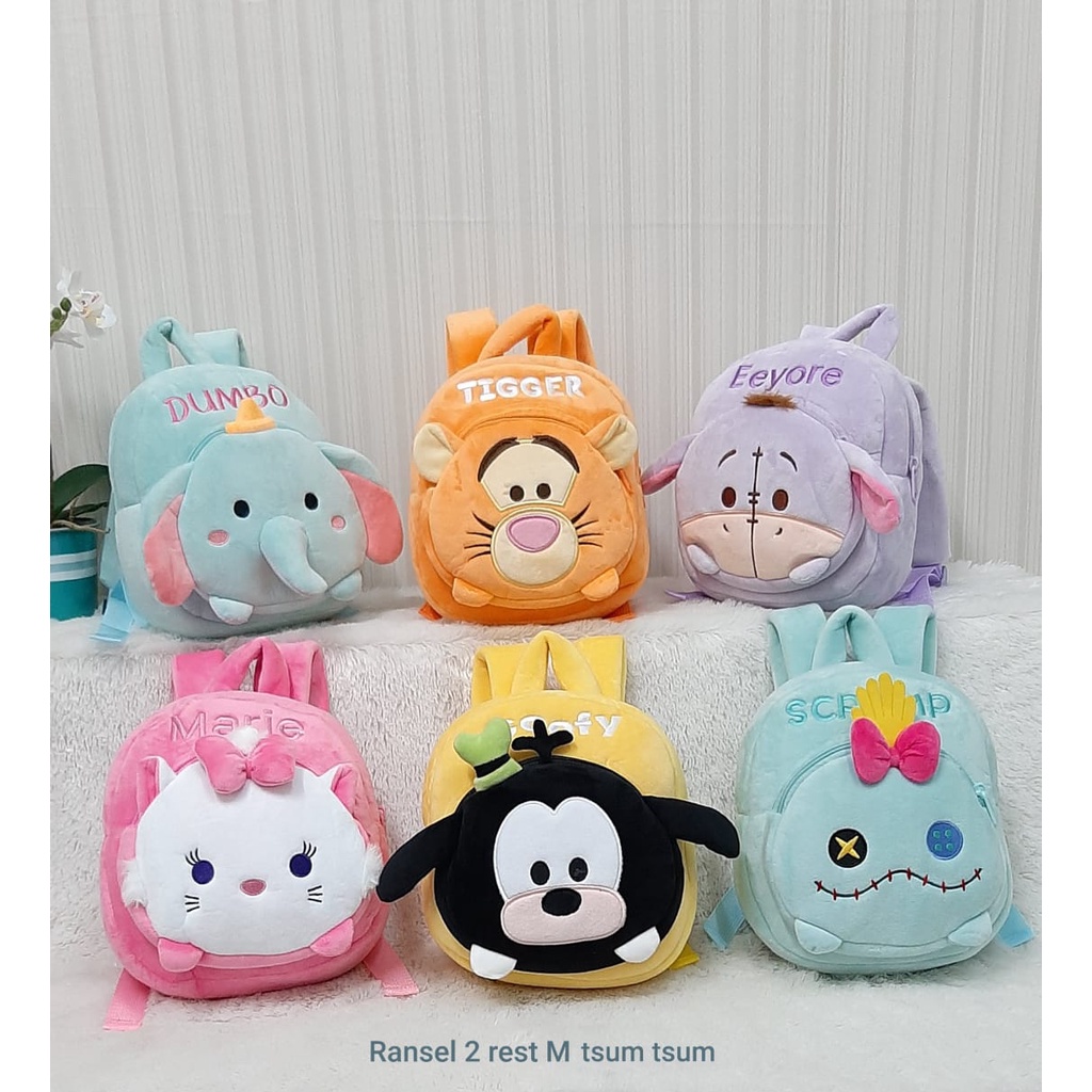 Tas Ransel Anak Mini Pooh Marie cat Gajah Ufufy 2resleting/BAckpack Sekolah Anak Paud TK/Kado Hadiah Tas