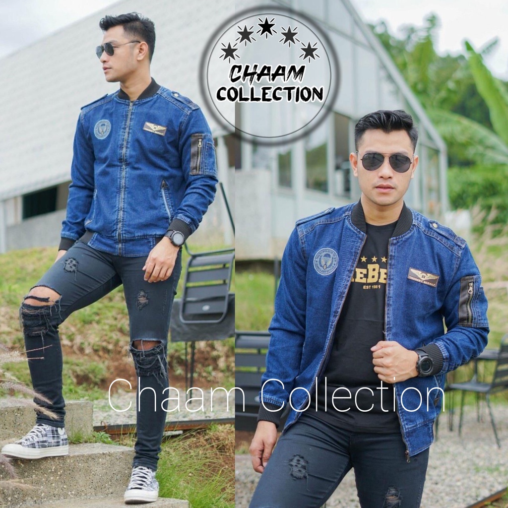 Jaket Bomber Jeans Pria |Jaket Shanghai Pria Light Blue and Dark Blue