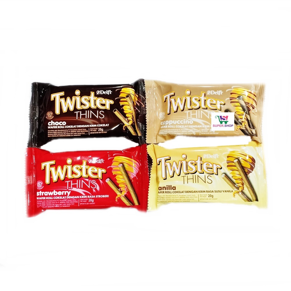 Delfi Twister Thins Choco / Capuccino / Strawberry / Vanilla 15 Gram