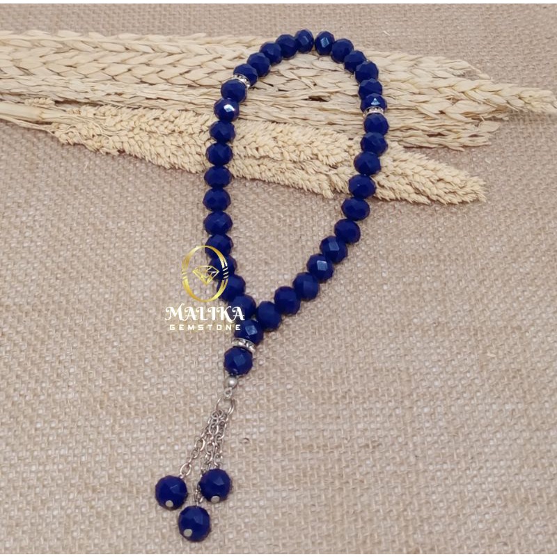 TASBIH BATU KRISTAL CUTTING BIRU 33 BUTIR 10MM 100% NATURAL