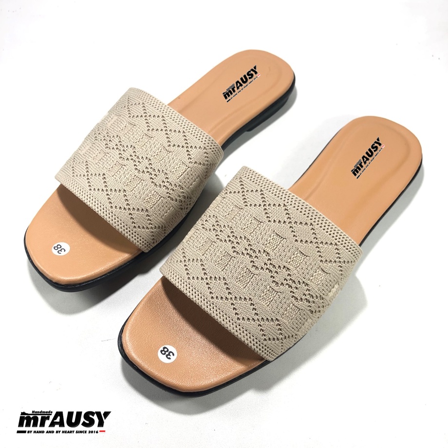 Sandal Murah Wanita Teplek Flat Selop mrAUSY Strap 1 Ban 1 Bisban Rajut Teplek